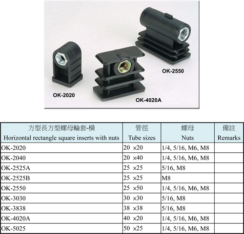 Horizontal Rectangular / Square Inserts With Nuts